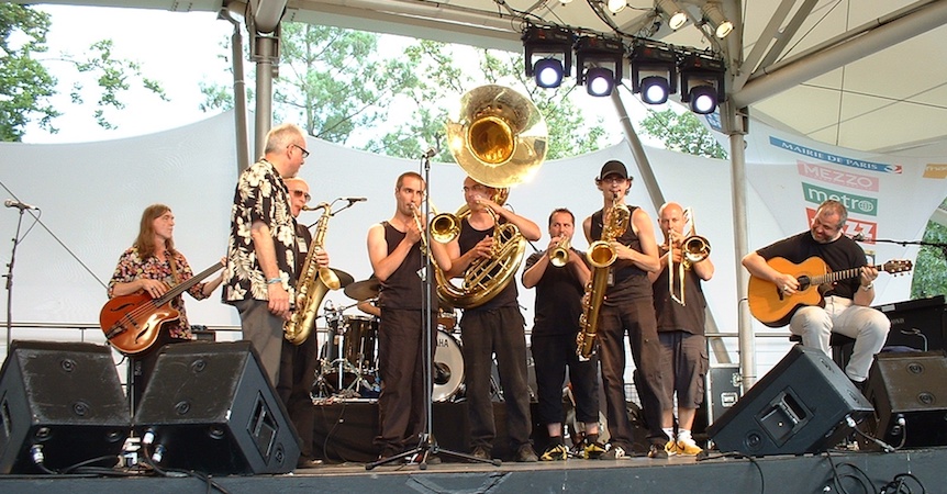 Brass performers at the Paris Jazz Festival