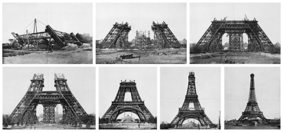Gradual images of the construction of the Eiffel Tower