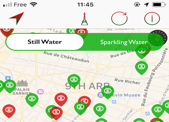 Map of water fountains in Paris