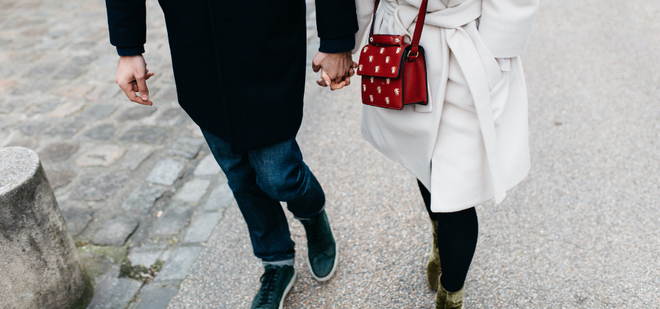 couple walking valentine paris