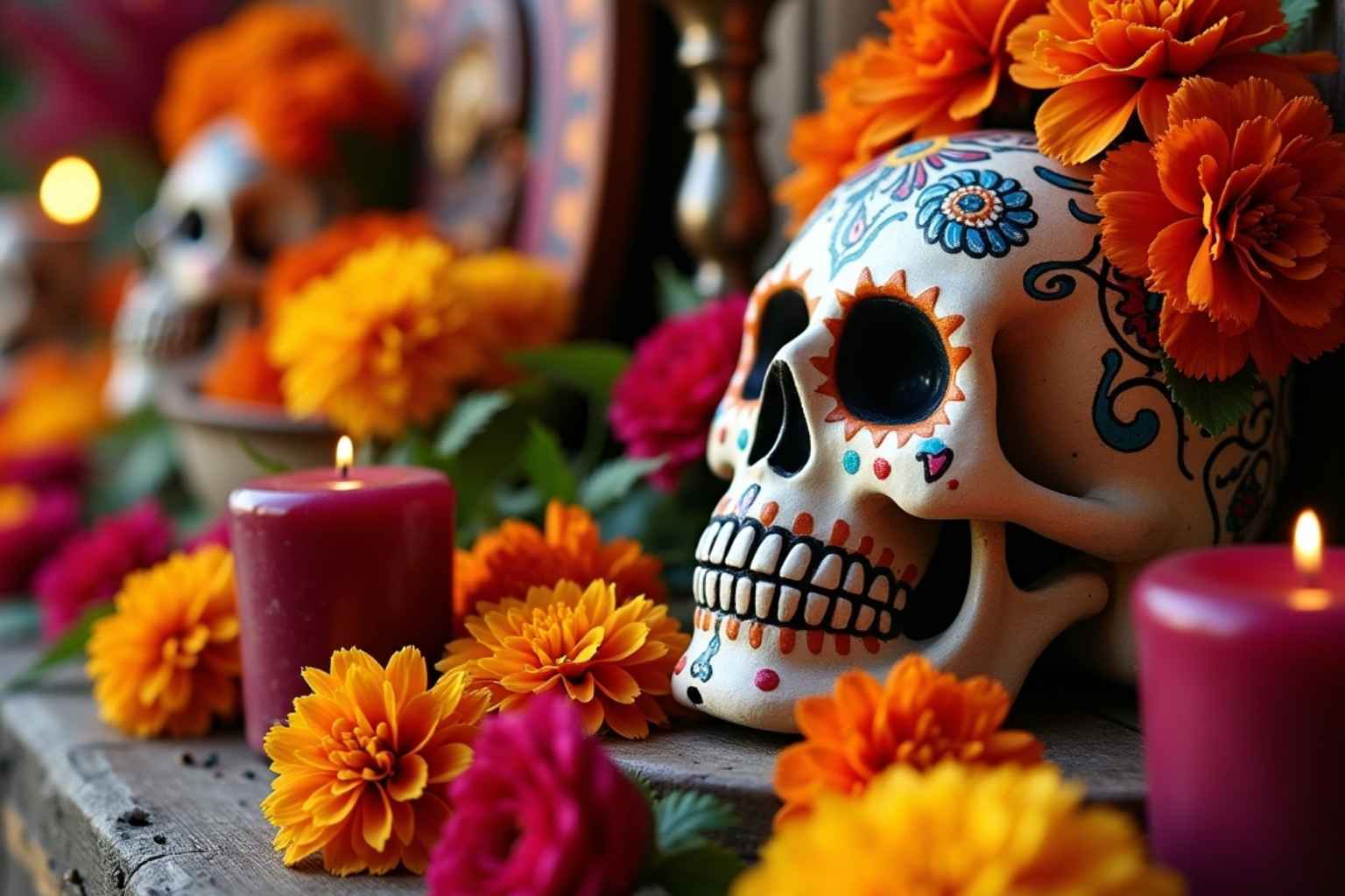 Crâne en sucre et bougies